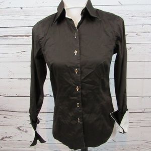 Audrey Talbott black button down with French cuffs